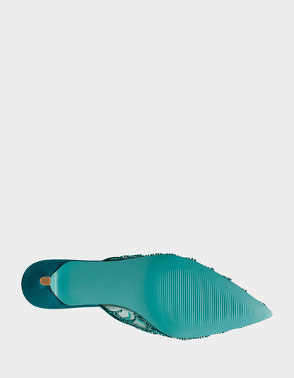 Betsey Johnson Premium | ELLIS EMERALD Pointed-Toe Mesh Embellished Mule Women's Kitten Heel