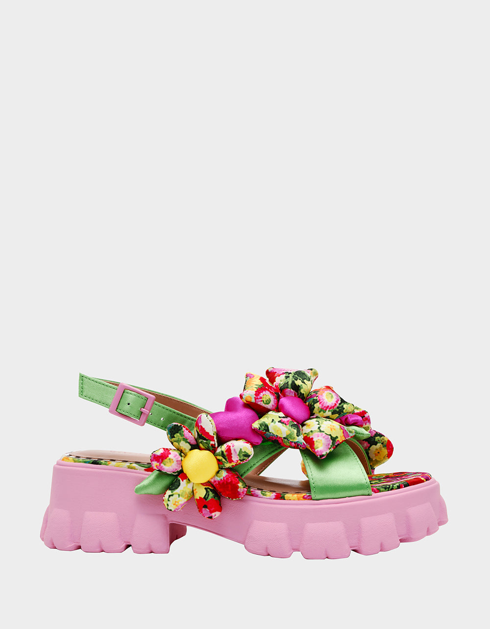 Betsey Johnson Signature | JEROMY GREEN FLORAL MULTI Women's Pink Green Lug Floral Sandal