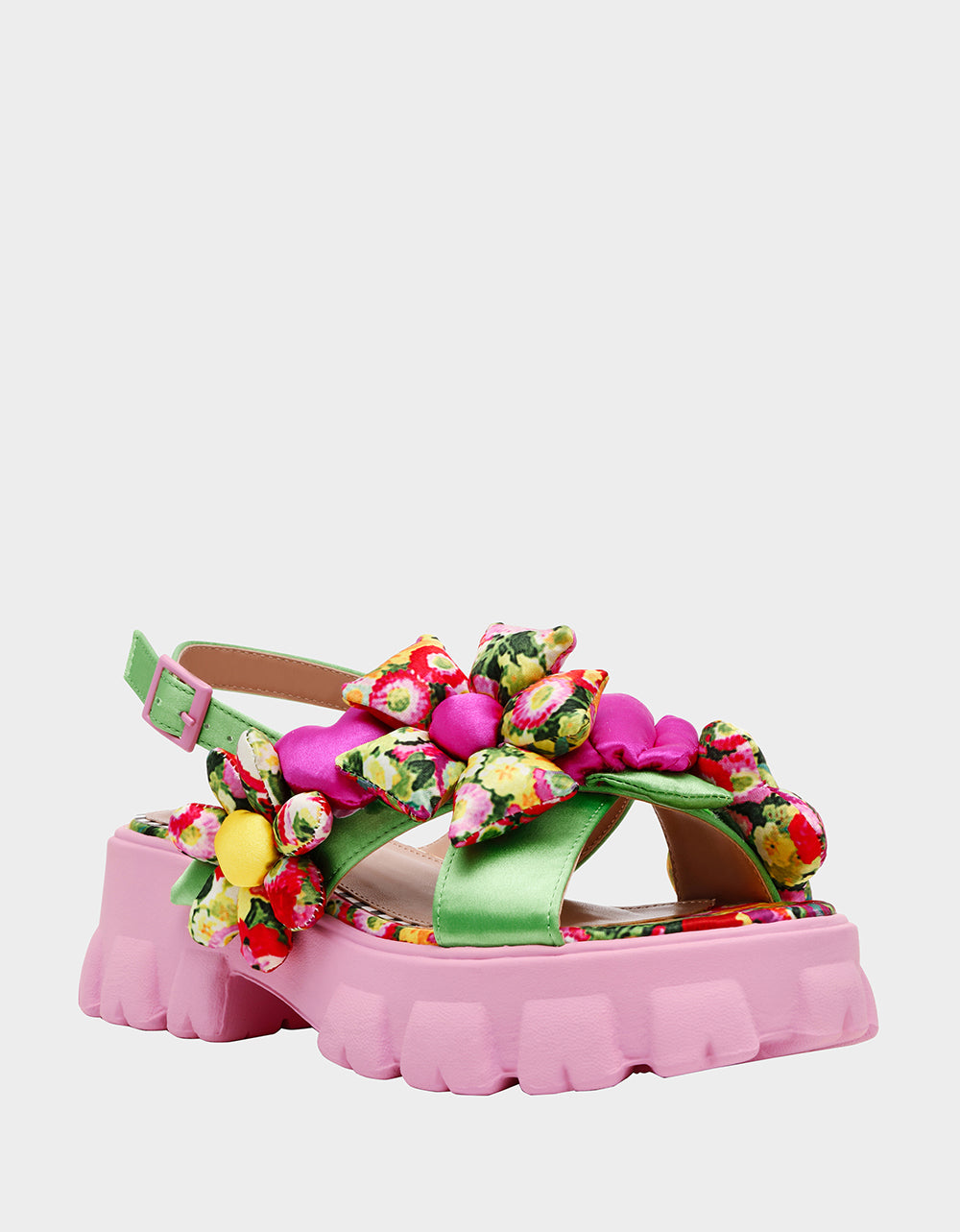 Betsey Johnson Signature | JEROMY GREEN FLORAL MULTI Women's Pink Green Lug Floral Sandal