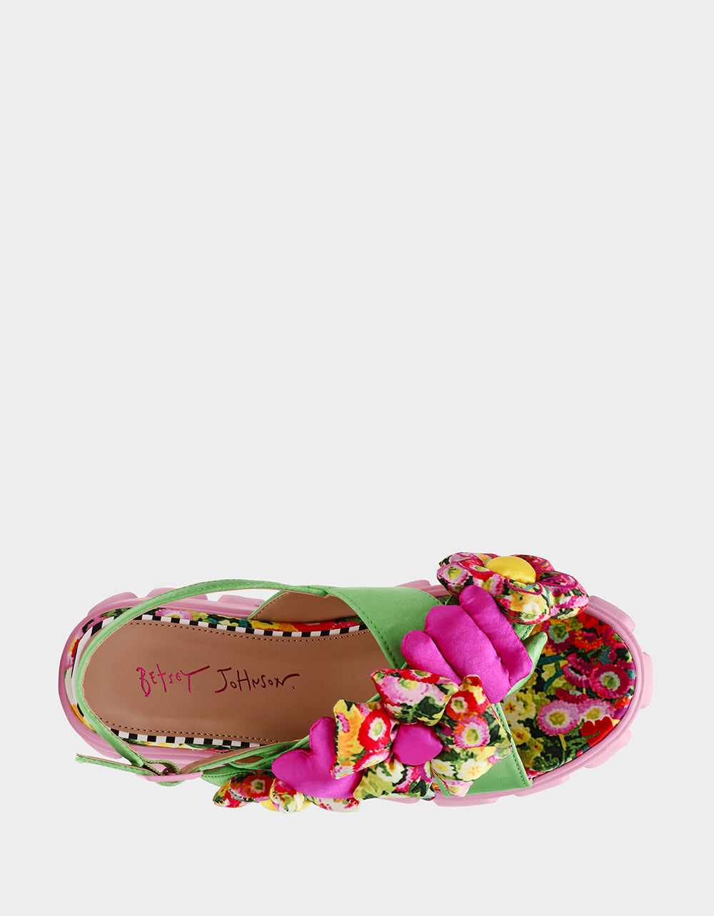 Betsey Johnson Signature | JEROMY GREEN FLORAL MULTI Women's Pink Green Lug Floral Sandal
