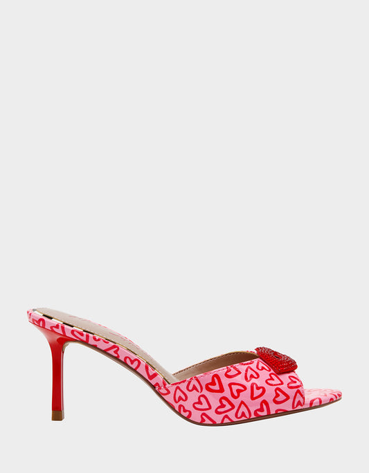 Betsey Johnson Great Value | CASIDY PINK MULTI Women's Heart Print Mule Heel with Rhinestone Lip