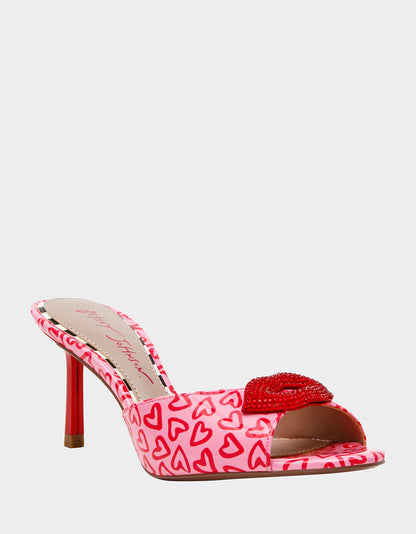 Betsey Johnson Great Value | CASIDY PINK MULTI Women's Heart Print Mule Heel with Rhinestone Lip