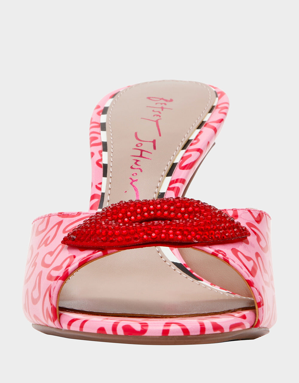 Betsey Johnson Great Value | CASIDY PINK MULTI Women's Heart Print Mule Heel with Rhinestone Lip