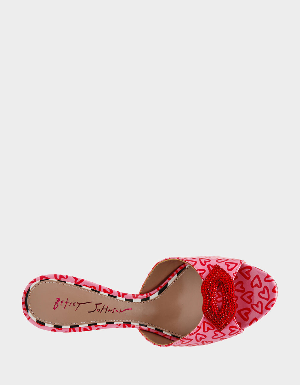 Betsey Johnson Great Value | CASIDY PINK MULTI Women's Heart Print Mule Heel with Rhinestone Lip