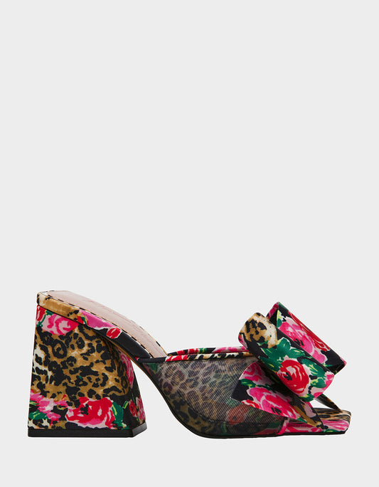 Betsey Johnson New | JORDN LEOPARD FLORAL Square-Toe Mule Block Heel