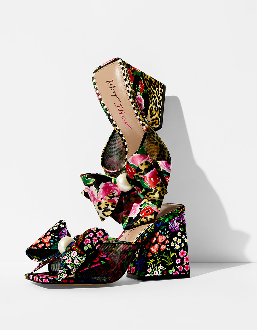 Betsey Johnson New | JORDN LEOPARD FLORAL Square-Toe Mule Block Heel