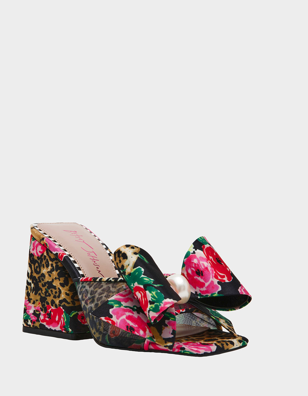 Betsey Johnson New | JORDN LEOPARD FLORAL Square-Toe Mule Block Heel