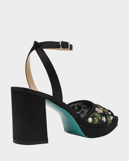 Betsey Johnson Recommended | KIRRA BLACK Platform Strappy Square-Toe Block Heel