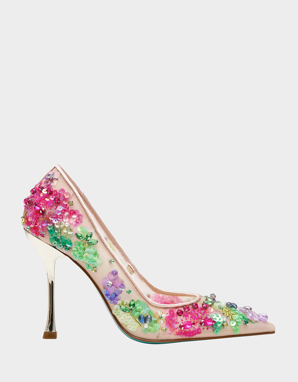 Betsey Johnson Top Pick | NETTA NUDE MULTI Women's Floral Embellished Nude Mesh High Heel
