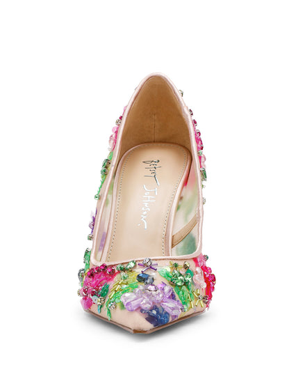 Betsey Johnson Top Pick | NETTA NUDE MULTI Women's Floral Embellished Nude Mesh High Heel