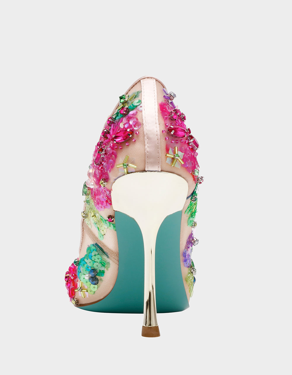 Betsey Johnson Top Pick | NETTA NUDE MULTI Women's Floral Embellished Nude Mesh High Heel