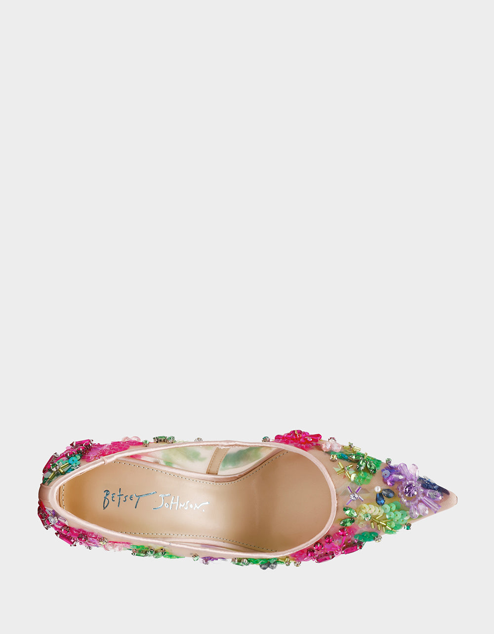 Betsey Johnson Top Pick | NETTA NUDE MULTI Women's Floral Embellished Nude Mesh High Heel