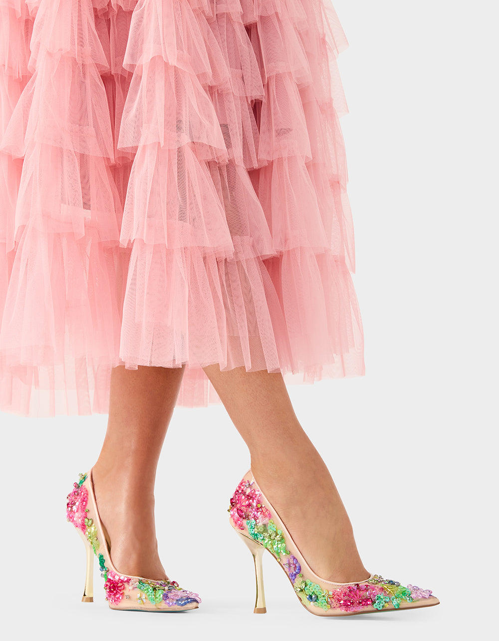Betsey Johnson Top Pick | NETTA NUDE MULTI Women's Floral Embellished Nude Mesh High Heel