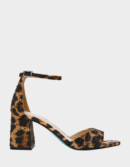 Betsey Johnson Smart Buy | KAMI LEOPARD Block Heel Open Toe Women's Heel