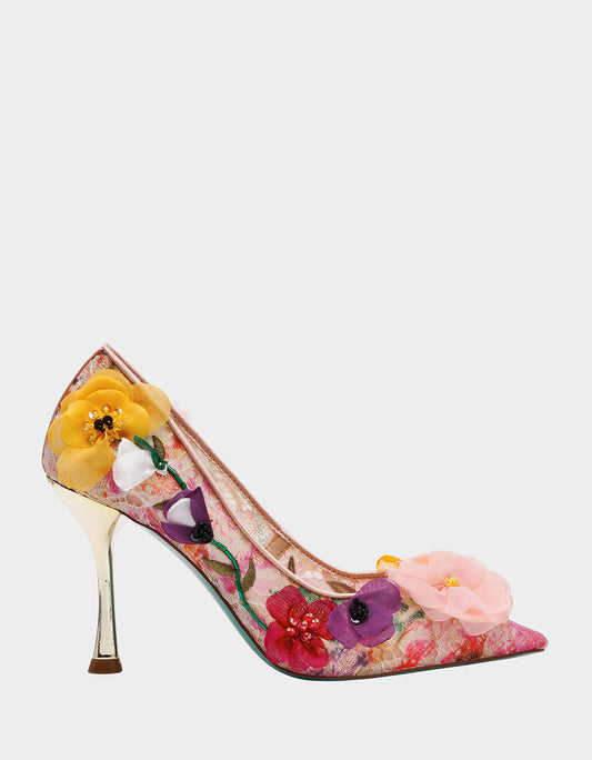 Betsey Johnson Value | DARCY NUDE MULTI Women's High Stiletto Heel Floral Embellishments