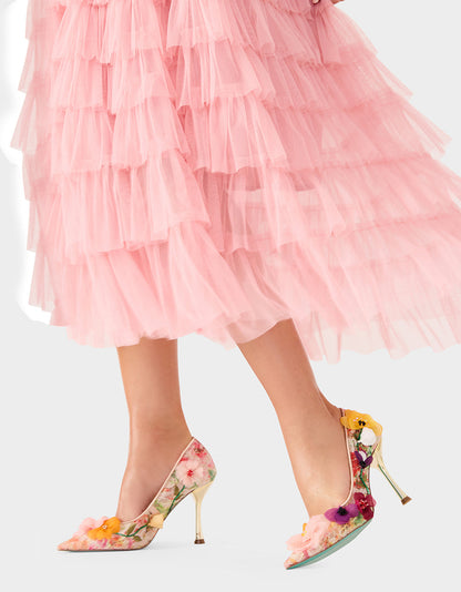 Betsey Johnson Value | DARCY NUDE MULTI Women's High Stiletto Heel Floral Embellishments