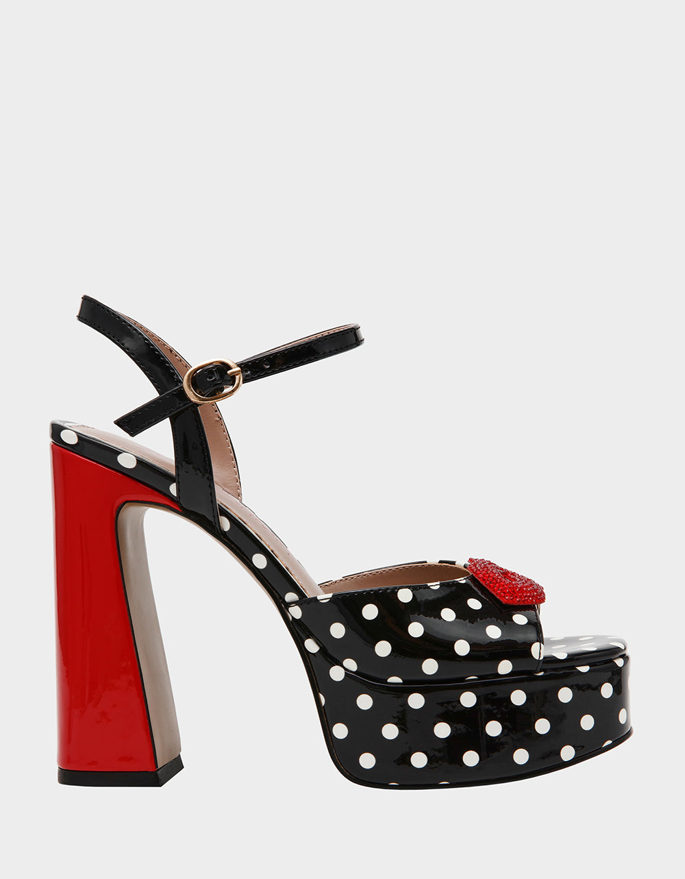 Betsey Johnson Signature | ALLYSON WHITE BLACK POLKA DOT Women's Platform Sandal Heels