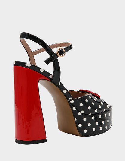 Betsey Johnson Signature | ALLYSON WHITE BLACK POLKA DOT Women's Platform Sandal Heels