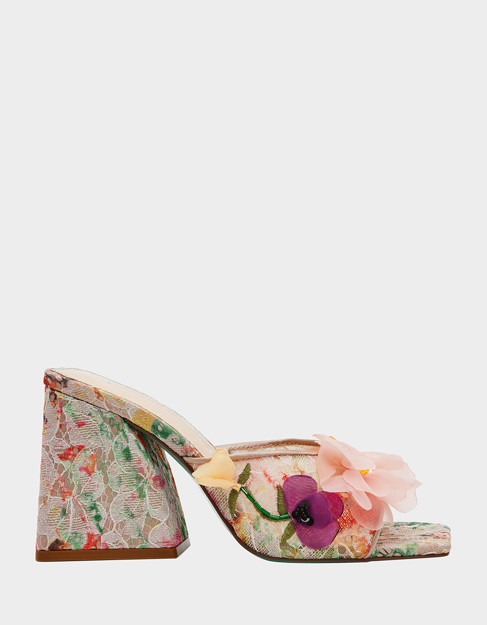 Betsey Johnson Trusted | HEATH NUDE MULTI Women's Slip On Block Mule Floral Heel