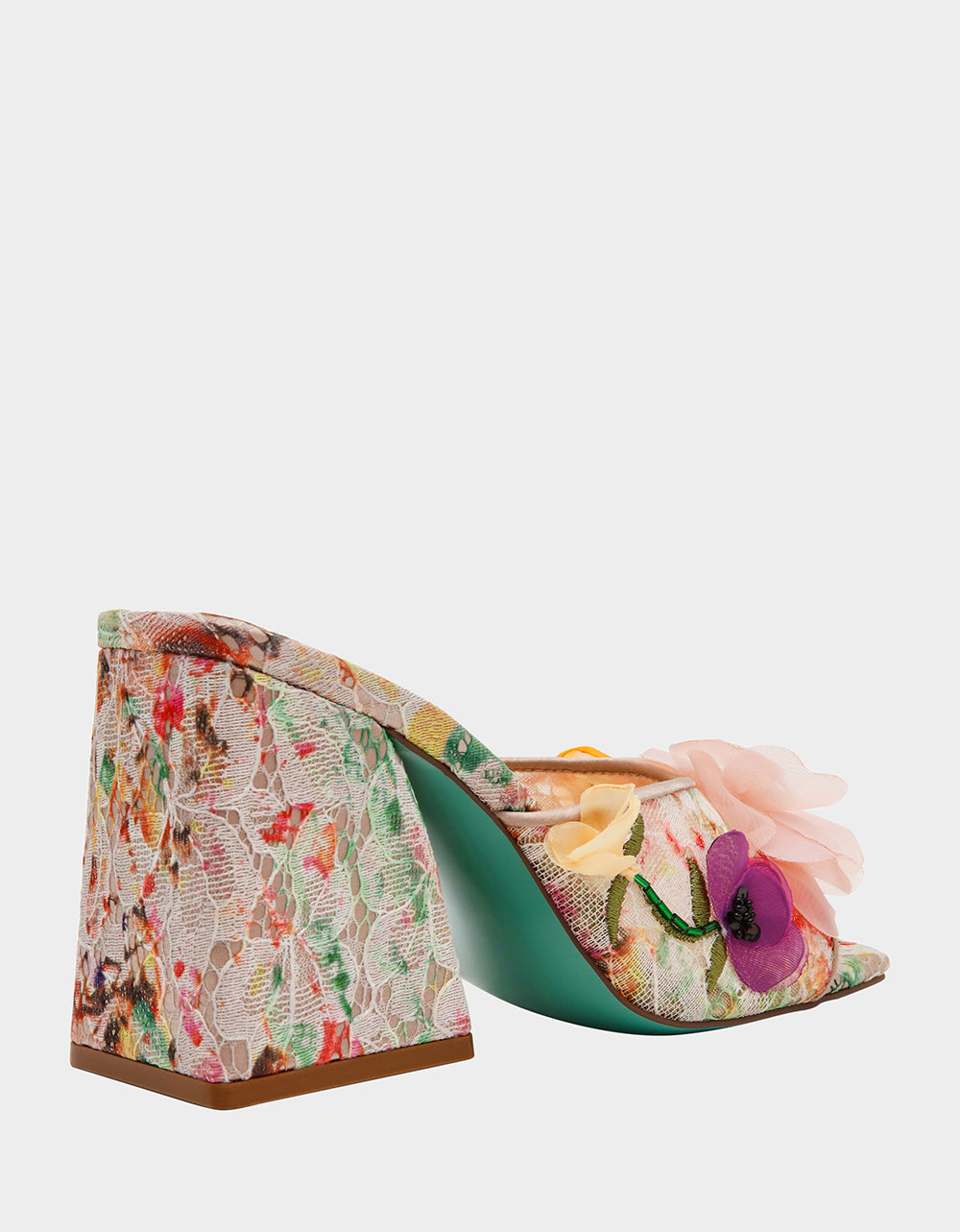 Betsey Johnson Trusted | HEATH NUDE MULTI Women's Slip On Block Mule Floral Heel