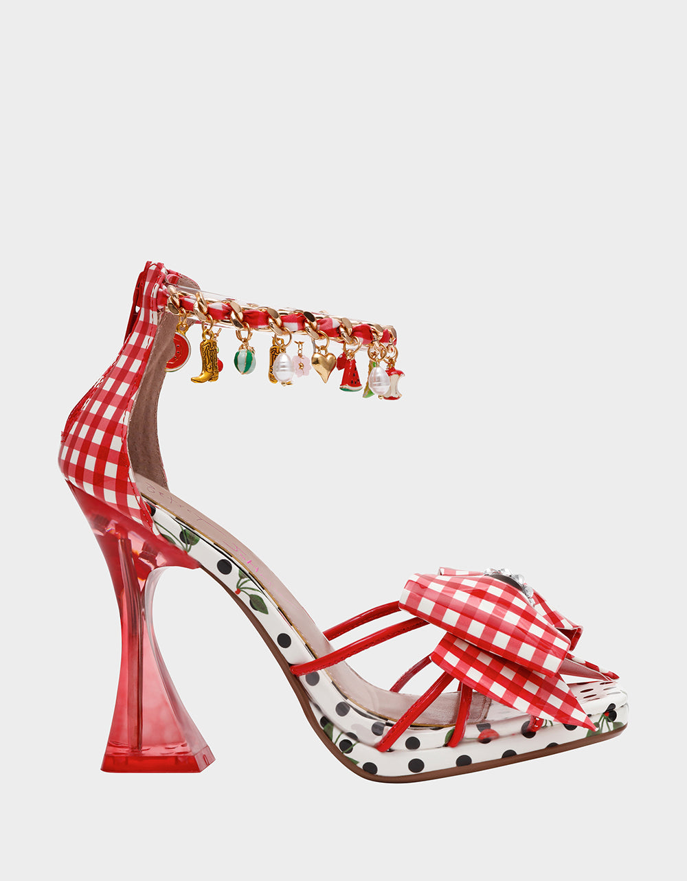 Betsey Johnson Recommended | MARGRET RED MULTI Women's Strappy Square-Toe Charm Heel