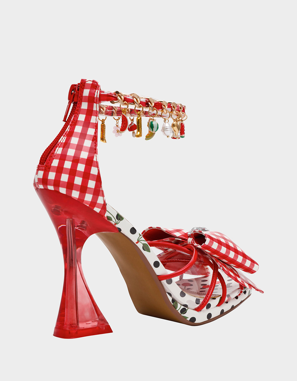 Betsey Johnson Recommended | MARGRET RED MULTI Women's Strappy Square-Toe Charm Heel