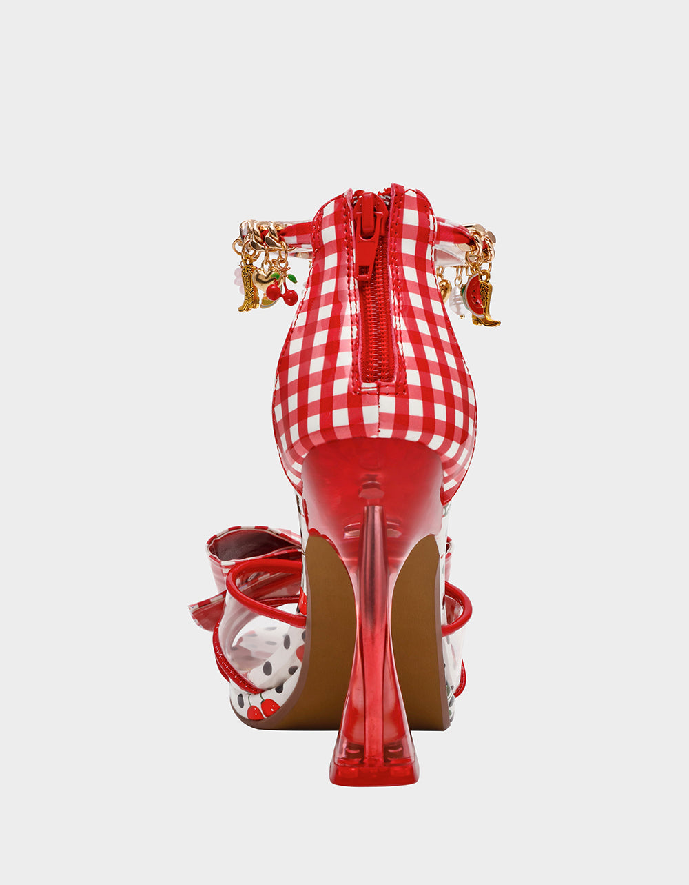 Betsey Johnson Recommended | MARGRET RED MULTI Women's Strappy Square-Toe Charm Heel