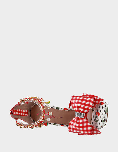 Betsey Johnson Recommended | MARGRET RED MULTI Women's Strappy Square-Toe Charm Heel