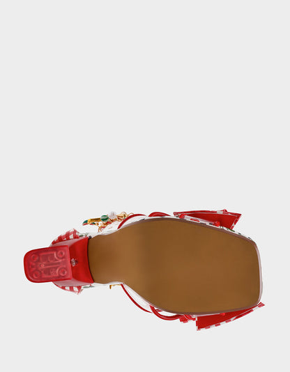 Betsey Johnson Recommended | MARGRET RED MULTI Women's Strappy Square-Toe Charm Heel