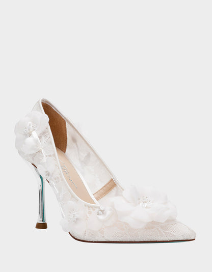Betsey Johnson Quality | DARCY IVORY Women's High Stiletto Heel Floral Embellishments
