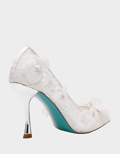 Betsey Johnson Quality | DARCY IVORY Women's High Stiletto Heel Floral Embellishments