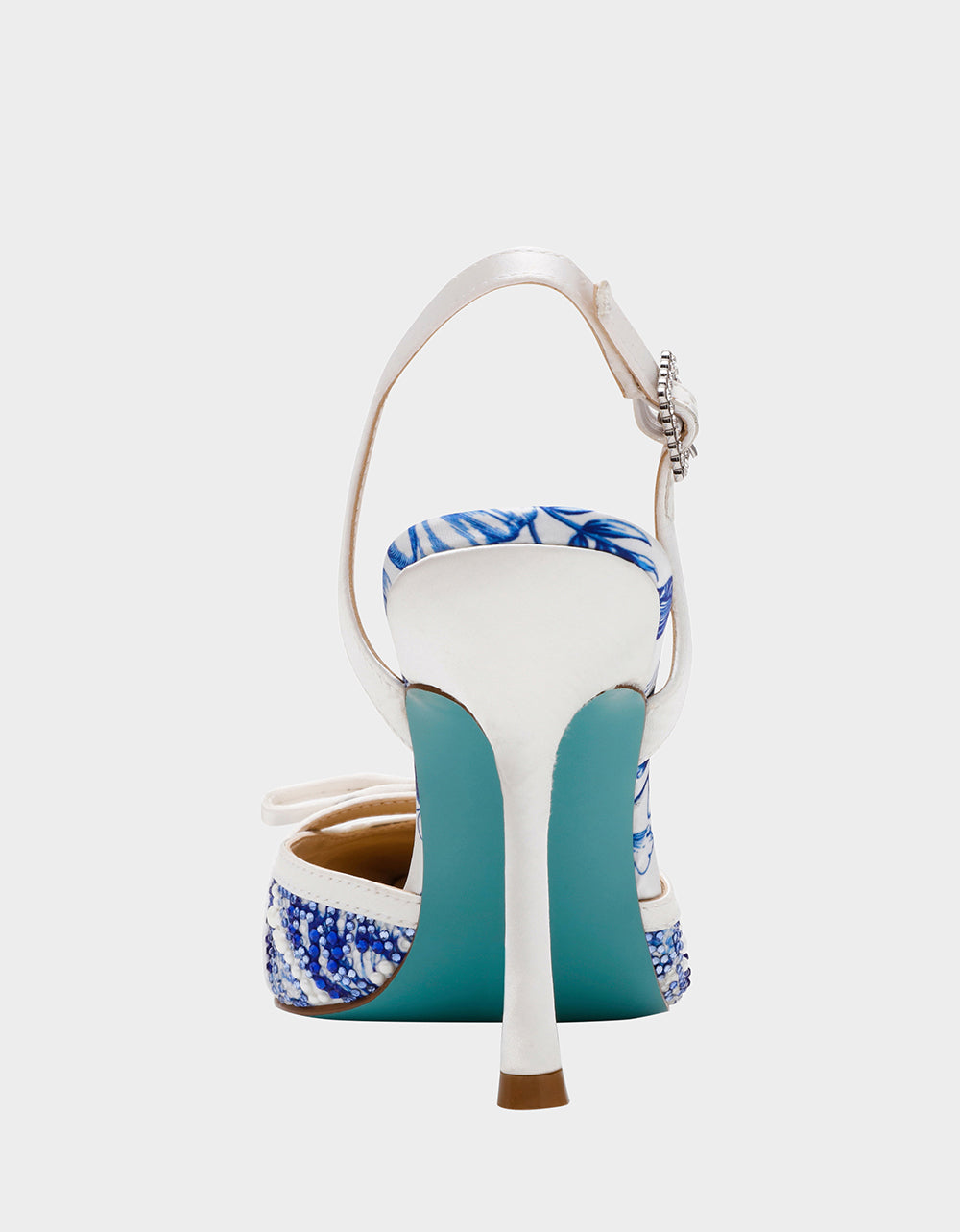 Betsey Johnson Trending | ROZA WHITE/BLUE FLORAL Women's Pointed Toe Stiletto Floral Heel