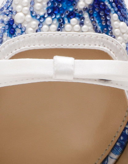 Betsey Johnson Trending | ROZA WHITE/BLUE FLORAL Women's Pointed Toe Stiletto Floral Heel