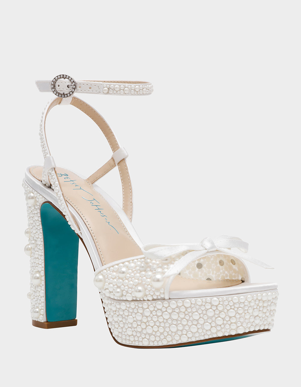 Betsey Johnson New | ENOLA PEARL Women's Strappy Block Heel Square-Toe Platform Pearl Embellished Women's Heel