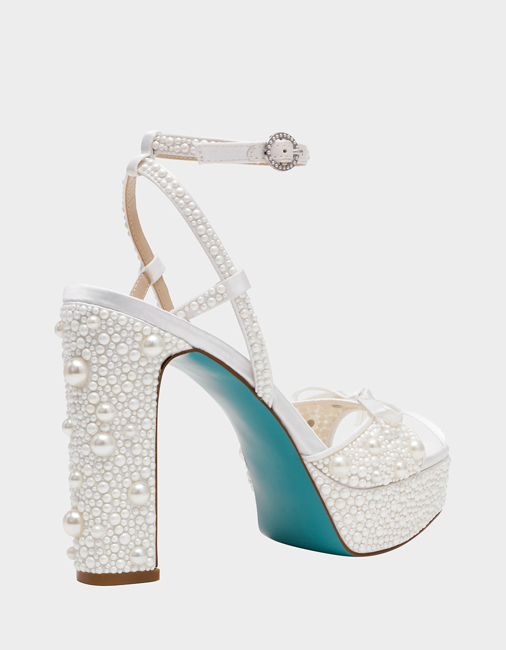Betsey Johnson New | ENOLA PEARL Women's Strappy Block Heel Square-Toe Platform Pearl Embellished Women's Heel