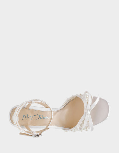 Betsey Johnson New | ENOLA PEARL Women's Strappy Block Heel Square-Toe Platform Pearl Embellished Women's Heel