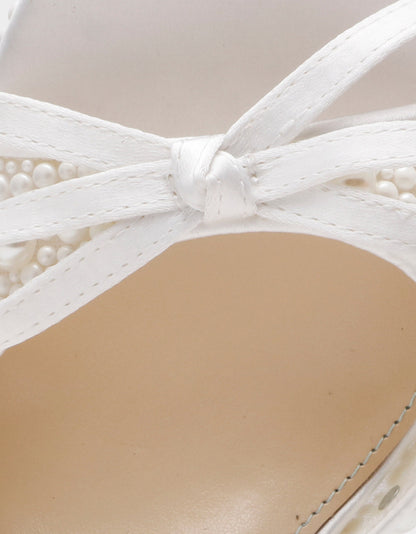 Betsey Johnson New | ENOLA PEARL Women's Strappy Block Heel Square-Toe Platform Pearl Embellished Women's Heel