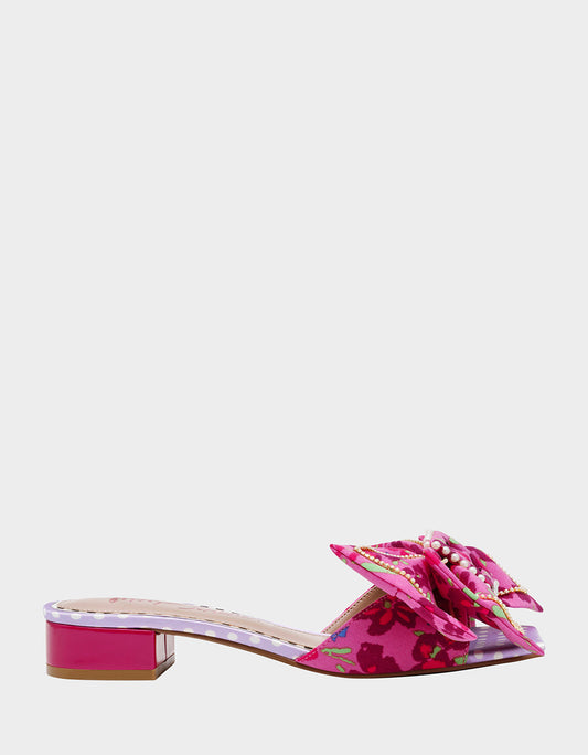 Betsey Johnson Classic | GARNET PINK FLORAL Square-Toe Mule Block Heel