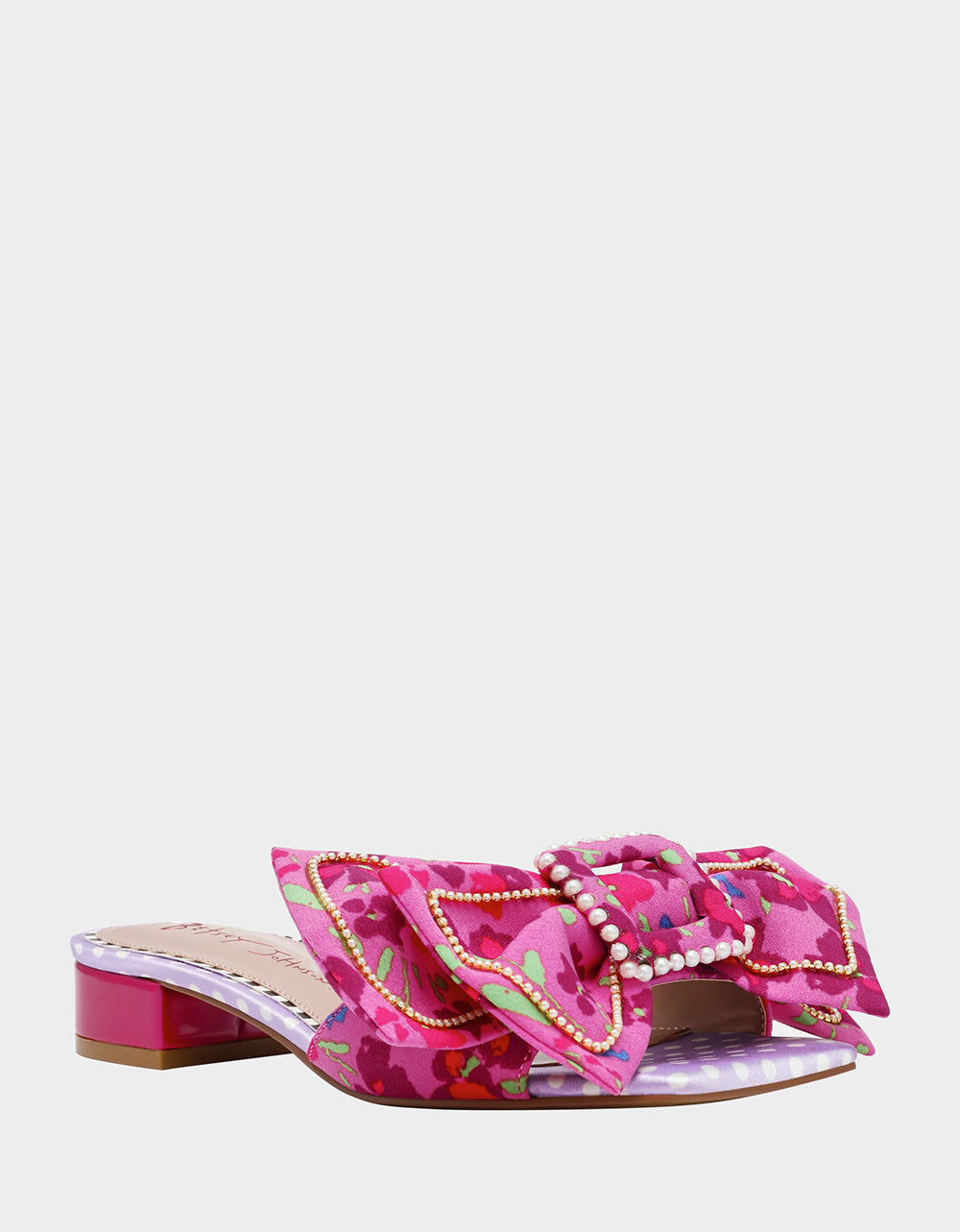 Betsey Johnson Classic | GARNET PINK FLORAL Square-Toe Mule Block Heel