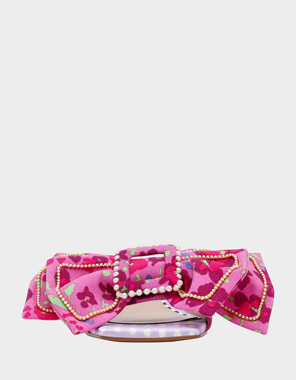 Betsey Johnson Classic | GARNET PINK FLORAL Square-Toe Mule Block Heel