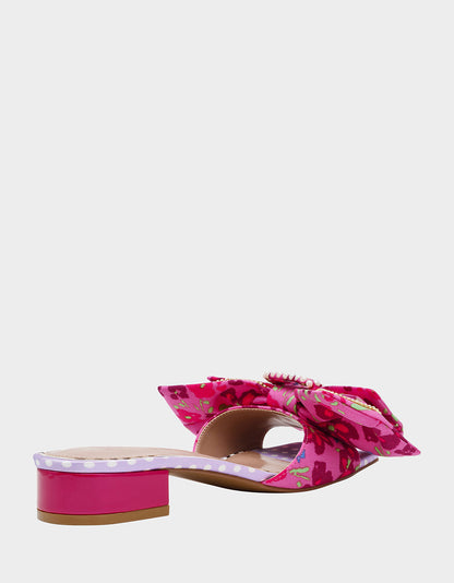 Betsey Johnson Classic | GARNET PINK FLORAL Square-Toe Mule Block Heel
