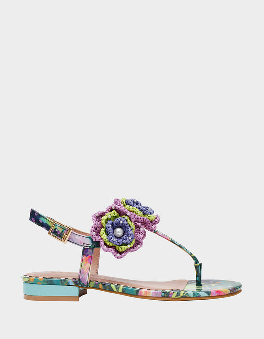 Betsey Johnson Best Seller | CINDII BRIGHT MULTI T-Strap Flat Thong Sandal
