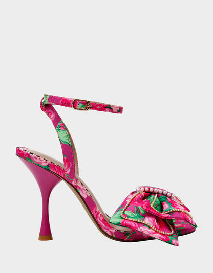 Betsey Johnson Special Offer | DENLY FUCHSIA FLORAL Square-Toe Strappy Heel