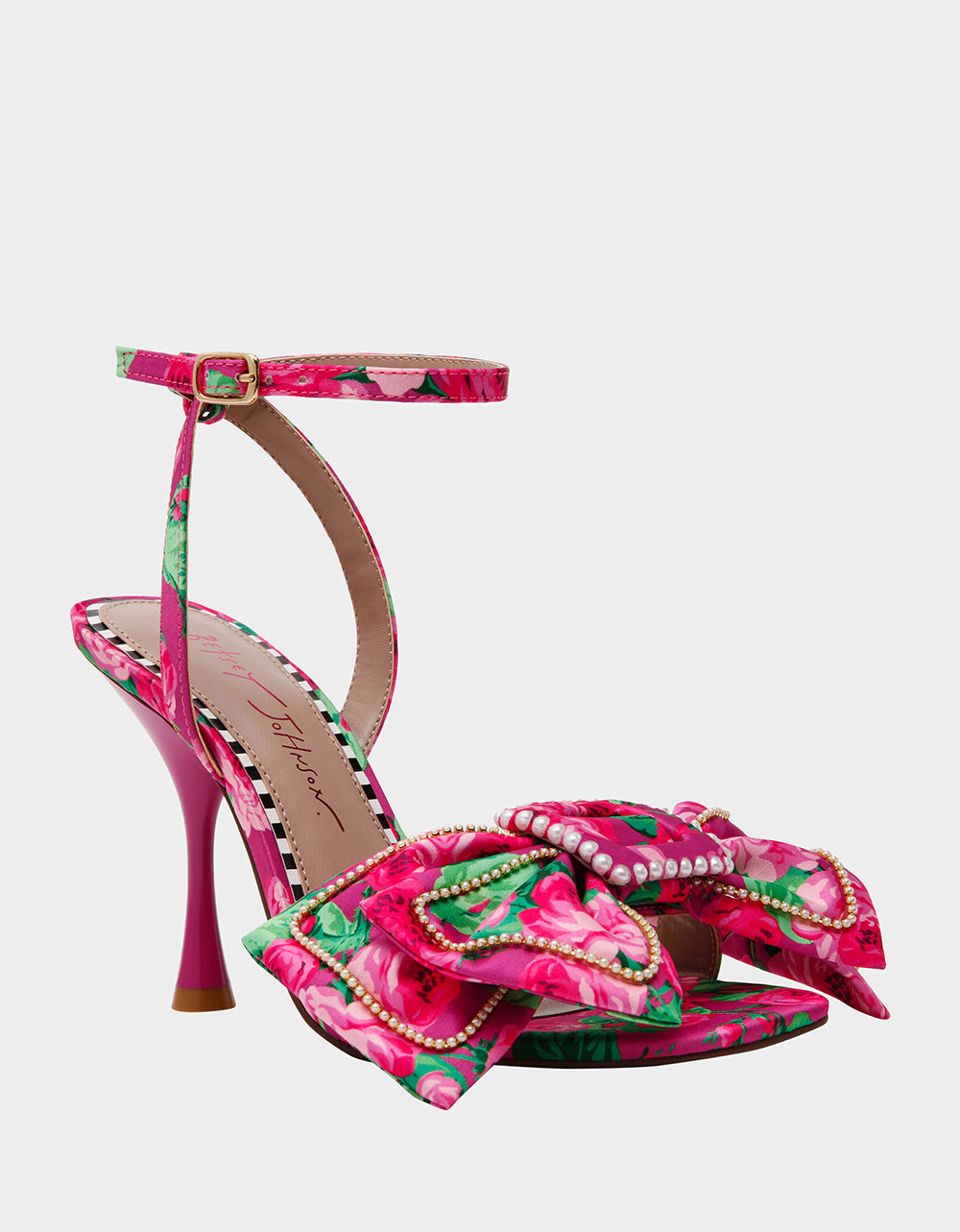Betsey Johnson Special Offer | DENLY FUCHSIA FLORAL Square-Toe Strappy Heel