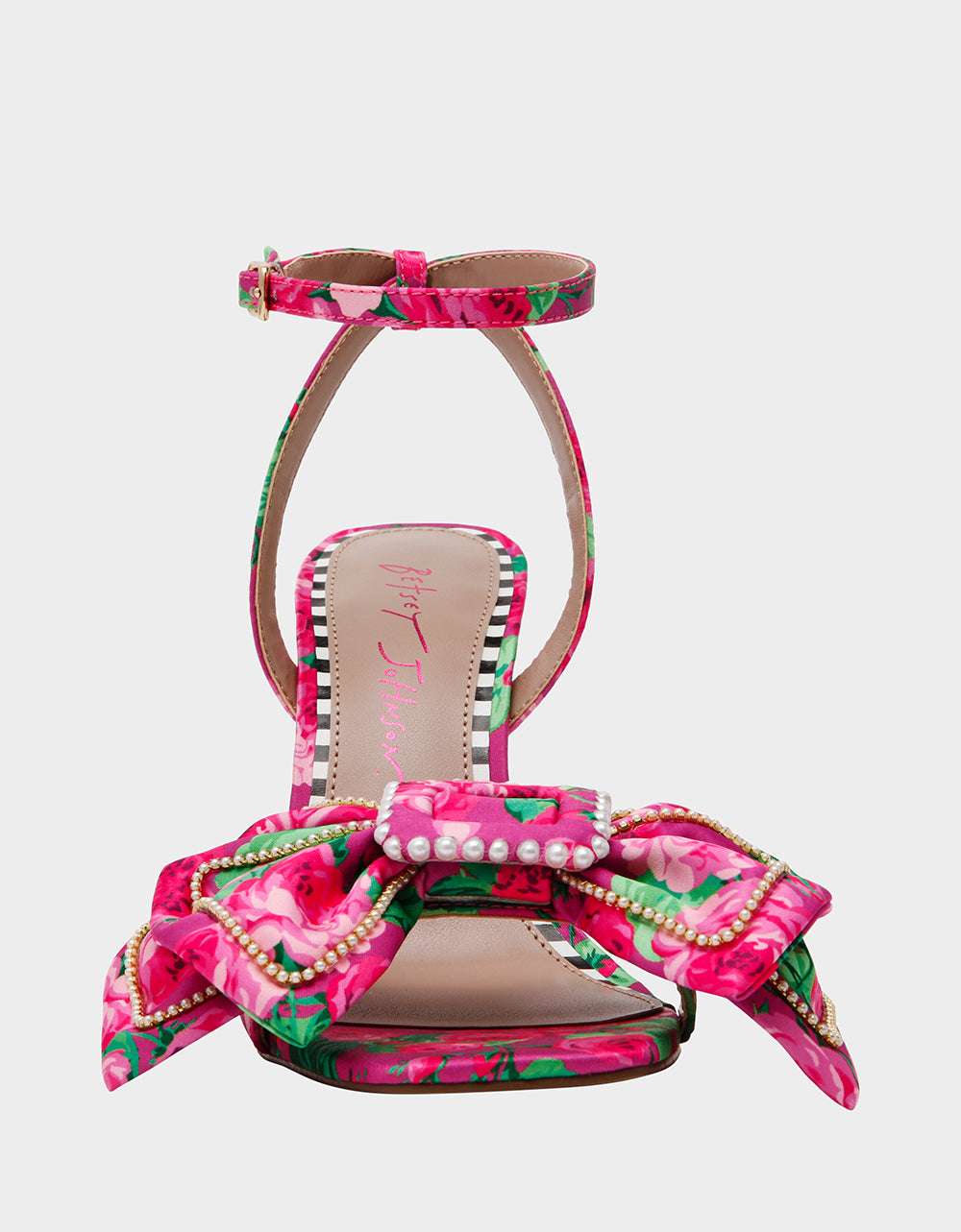 Betsey Johnson Special Offer | DENLY FUCHSIA FLORAL Square-Toe Strappy Heel