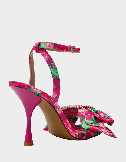 Betsey Johnson Special Offer | DENLY FUCHSIA FLORAL Square-Toe Strappy Heel