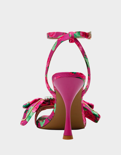 Betsey Johnson Special Offer | DENLY FUCHSIA FLORAL Square-Toe Strappy Heel