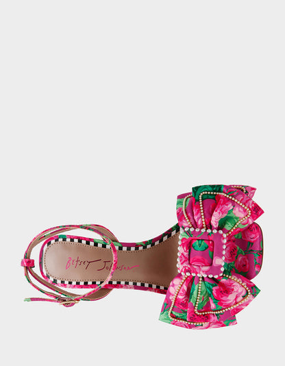 Betsey Johnson Special Offer | DENLY FUCHSIA FLORAL Square-Toe Strappy Heel