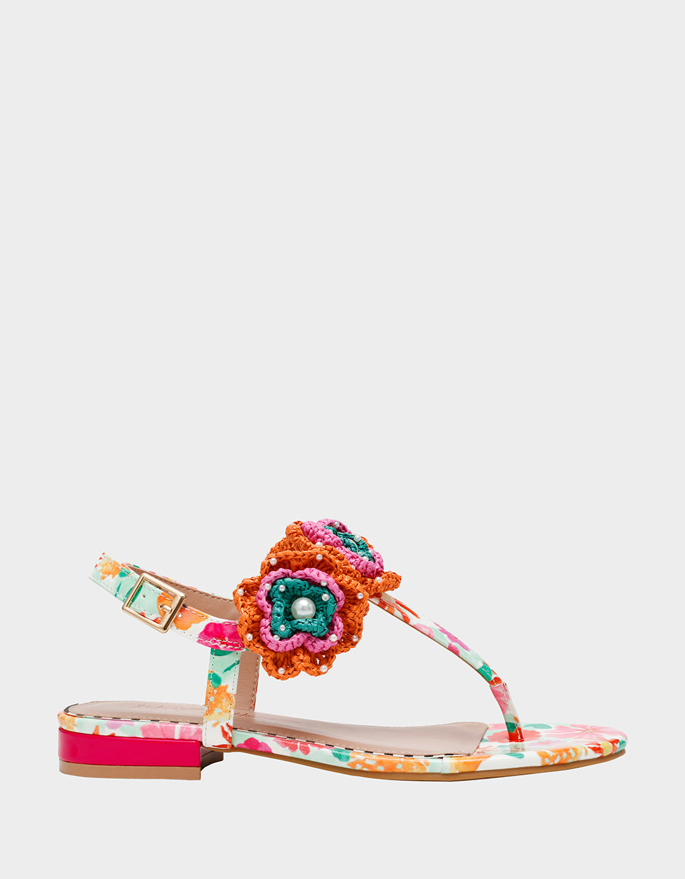 Betsey Johnson Popular | CINDII WHITE MULTI T-Strap Flat Thong Sandal