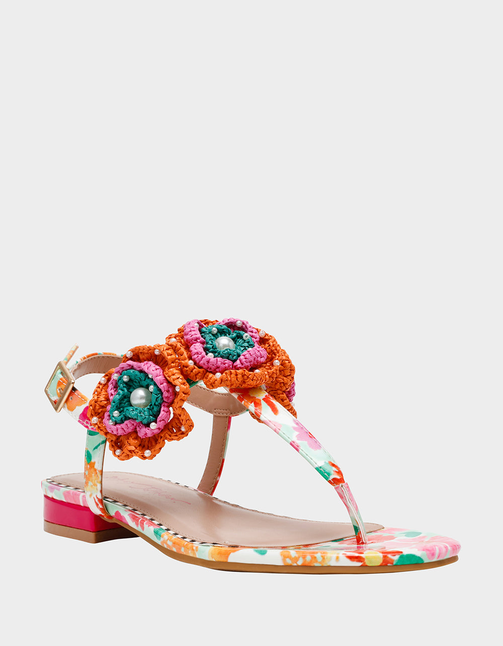 Betsey Johnson Popular | CINDII WHITE MULTI T-Strap Flat Thong Sandal